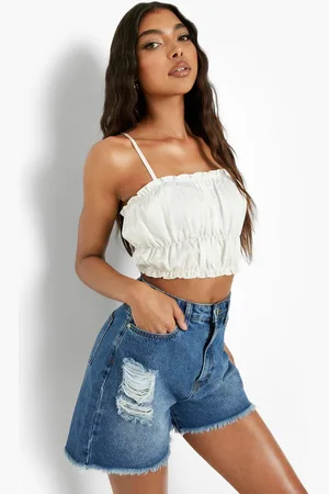 Boohoo Pantalones Cortos Tall Vaqueros Con Descosidos Y Bajo Deshilachado
