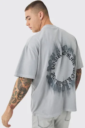 Boohoo Camiseta Oversize Recta Con Cuello Extendido Y Estampado Homme Desteñido