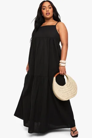 Boohoo Vestido Plus Maxi Escalonado Efecto Lino De Tirantes
