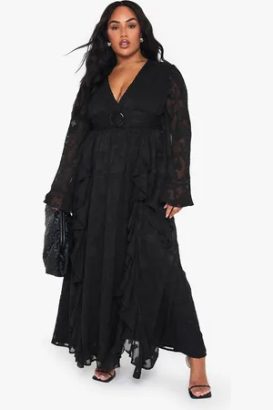 Boohoo Vestido Plus Maxi Texturizado Con Mangas Acampanadas