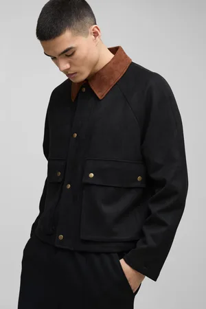 Boohoo Chaqueta Harrington Oversize Recta De Ante Sintético Con Cuello En Contraste