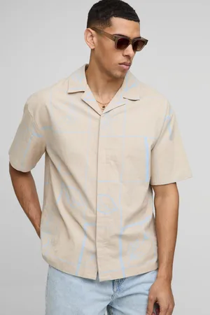 Boohoo Camisa Oversize De Manga Corta Efecto Lino Estampada