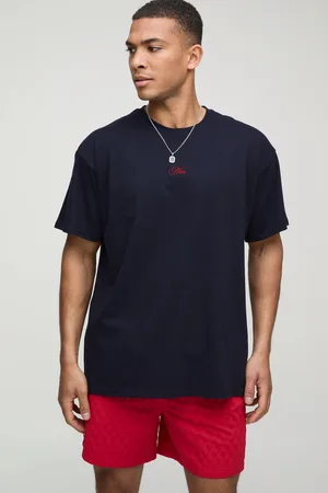 Boohoo Camiseta Oversize Con Bordado Man Azul Marino