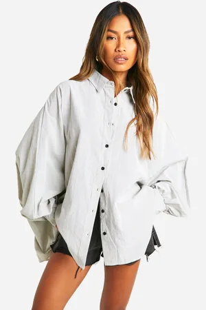 Boohoo Camisa Oversize Con Mangas Bombachas Y Rayas Finas
