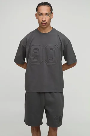 Boohoo Conjunto Oversize Recto Universitario De Pantalón Corto Y Camiseta Con Capucha Y Estampado En Relieve