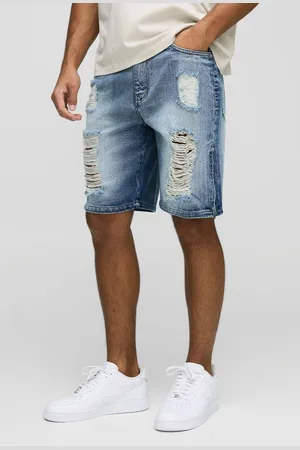 Boohoo Pantalón Corto Vaquero Holgado Largo Súper Roto Con Cremallera