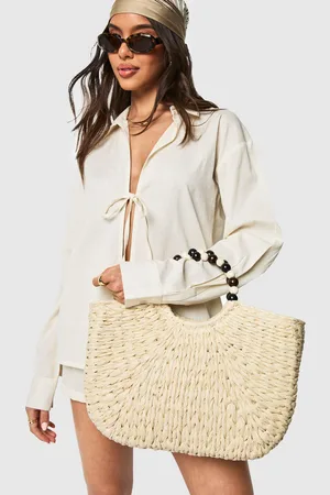Boohoo Bolso De Mano De Rafia Con Asa De Cuentas