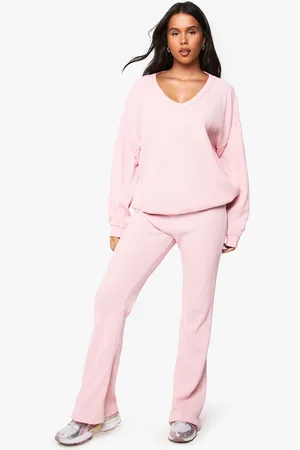 Boohoo Chándal De Pantalón De Campana Y Jersey Holgado De Tela Gofre Con Escote De Pico