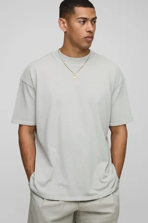 Boohoo Camiseta Oversize Con Cuello Extendido Y Bordado Man Desteñido