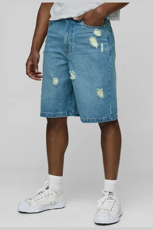 Boohoo Pantalón Corto Vaquero Regular Roto Con Lavado A La Piedra En Envejecido