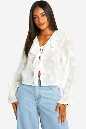 Boohoo Blusa En Tela Desgastada Con Volante Y Atadura
