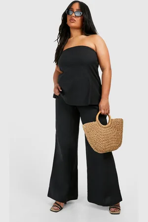 Boohoo Conjunto Coordinado Plus De Top Palabra De Honor Y Pantalón De Pernera Ancha De Lino