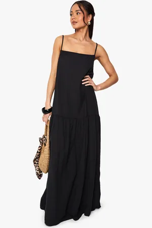 Boohoo Vestido Maxi De Lino Y Tirantes Con Caída En La Cintura