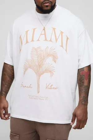 Boohoo Camiseta Plus Oversize Con Cuello Extendido Y Estampado De Palmeras De Miami