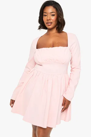 Boohoo Vestido Plus Skater De Manga Larga Estilo Corsé De Bengalina