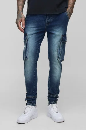 Boohoo Vaqueros Tall Pitillo Cargo Desteñidos Con Detalle De Costuras