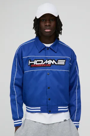 Boohoo Chaqueta Bomber Recta De Sarga Con Cuello Y Estampado De Motociclismo En Color Aguamarina