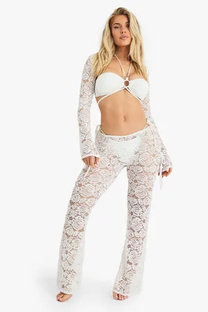 Boohoo Pantalón Para La Playa De Pernera Ancha Y Encaje Premium Para Novia