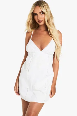 Boohoo Vestido Mini De Algodón Y Tirantes Con Ribete De Croché