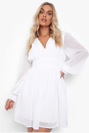 Boohoo Vestido Plus Mini De Manga Larga Y Dobby