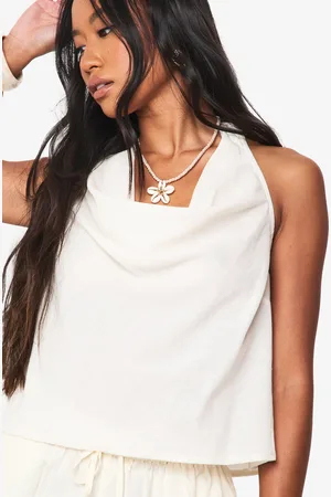 Boohoo Top Efecto Lino Con Escote Halter Plisado