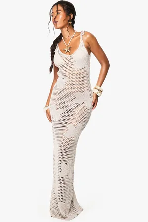 Boohoo Vestido Maxi De Croché Con Atadura Y Estampado De Flores