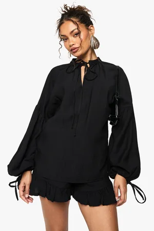 Boohoo Blusa De Lino Con Volante En Las Mangas