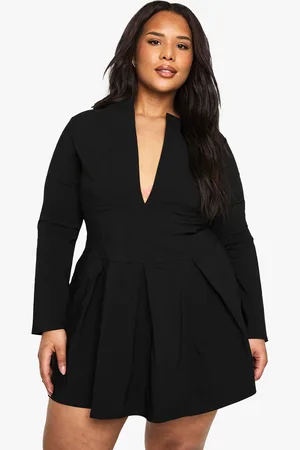 Boohoo Vestido Plus De Manga Larga Estilo Corsé Escotado Plisado