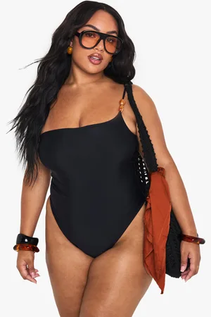 Boohoo Bañador Plus Con Un Hombro Descubierto Y Estampado Efecto Resina Color Piedra
