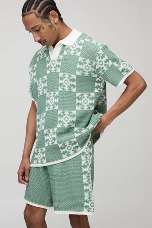 Boohoo Conjunto De Pantalón Corto Y Polo Recto De Punto Jacquard Con Solapas