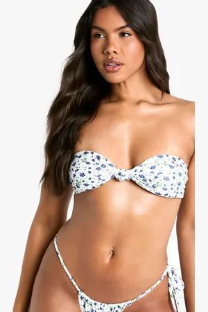 Boohoo Top De Biquini Palabra De Honor Con Nudo Y Estampado De Florecillas