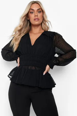 Boohoo Blusa Plus De Malla Dobby Con Mangas Bombachas