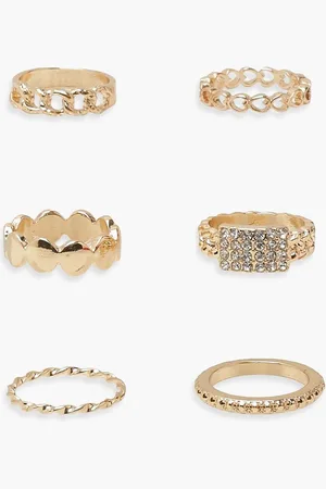Boohoo Pack De 5 Anillos Dorados Variados Con Incrustaciones