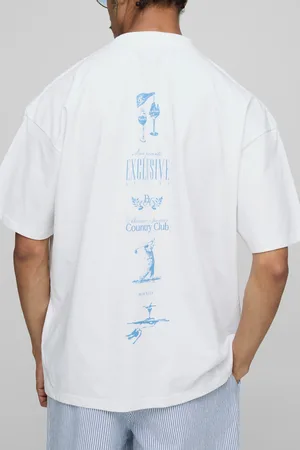 Boohoo Camiseta Oversize Blanca Con Cuello Extendido Y Estampado Monaco Country Club
