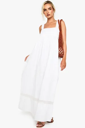 Boohoo Vestido Maxi De Algodón Fruncido Con Tirantes