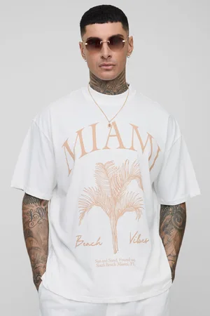 Boohoo Camiseta Tall Oversize Con Cuello Extendido Y Estampado De Palmeras De Miami