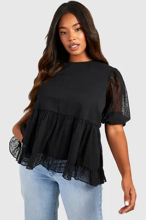 Boohoo Top Plus Holgado De Dobby Con Volante En El Bajo