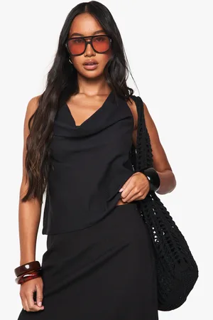Boohoo Top Efecto Lino Con Escote Halter Plisado