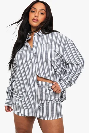 Boohoo Conjunto Coordinado Plus De Pantalón Corto Y Camisa De Manga Larga De Rayas
