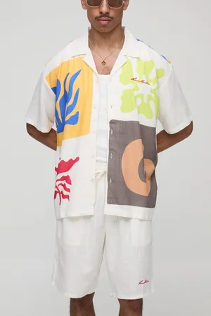 Boohoo Pantalón Corto Holgado Y Camisa Oversize De Mezcla De Lino Con Estampado Abstracto