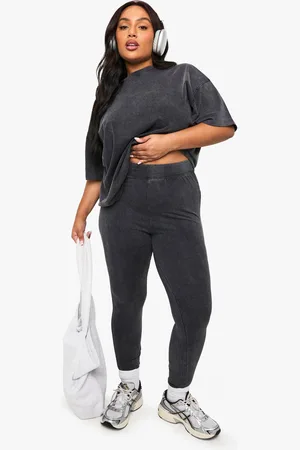 Boohoo Leggings Plus De Cintura Alta Con Lavado De Ácido