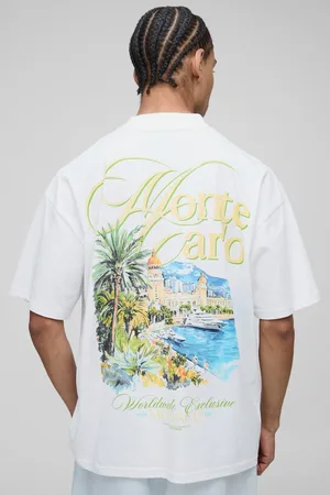 Boohoo Camiseta Oversize Blanca Con Cuello Extendido Y Estampado De Palmeras Y Monte Carlo