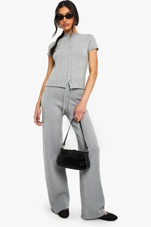 Boohoo Conjunto De Pantalón De Pernera Ancha Y Camiseta De Punto Con Botones