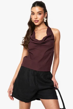 Boohoo Top Efecto Lino Con Escote Halter Plisado