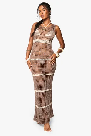 Boohoo Vestido Maxi Para La Playa De Croché Súper Suave Con Rayas