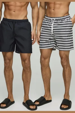 Boohoo Pack De 2 Bañadores De Largo Medio Lisos Y Cuadros Dameros