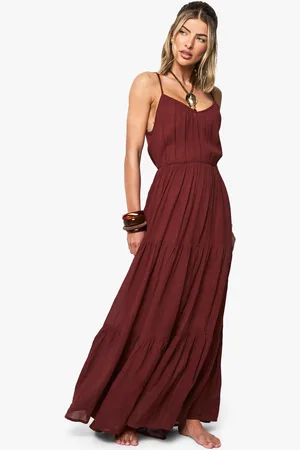Boohoo Vestido Maxi Para La Playa De Estopilla Escalonado
