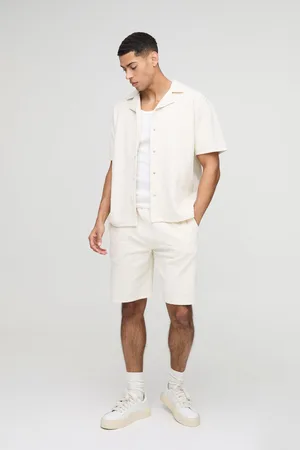 Boohoo Conjunto De Pantalón Corto Y Camisa Texturizada De Jacquard Con Rayas
