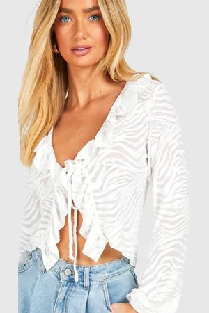 Boohoo Blusa Con Atadura, Volante Y Estampado De Cebra