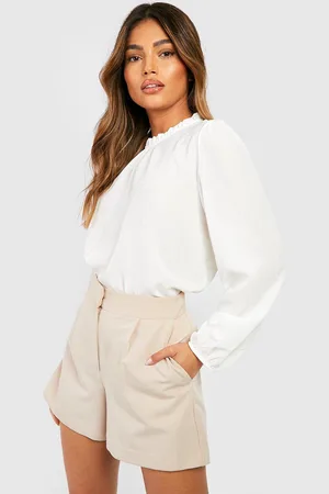 Boohoo Blusa De Tela Y Manga Larga Con Volante En El Cuello